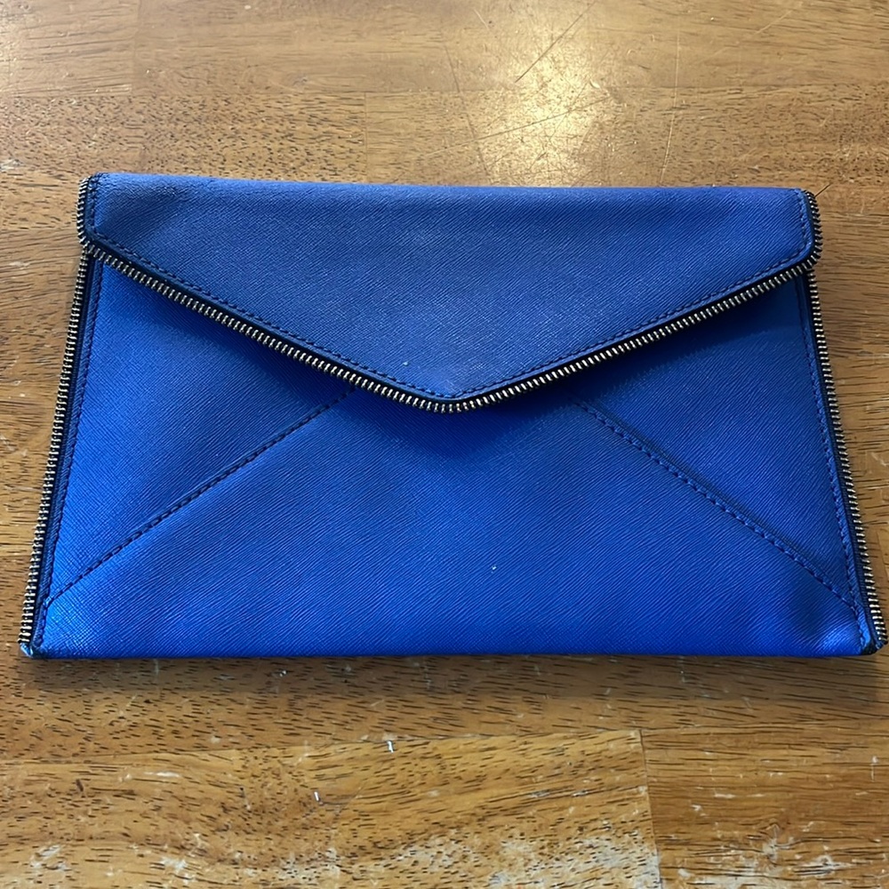 Blue Rebecca Minkoff handbag brown-tan black patterned inside